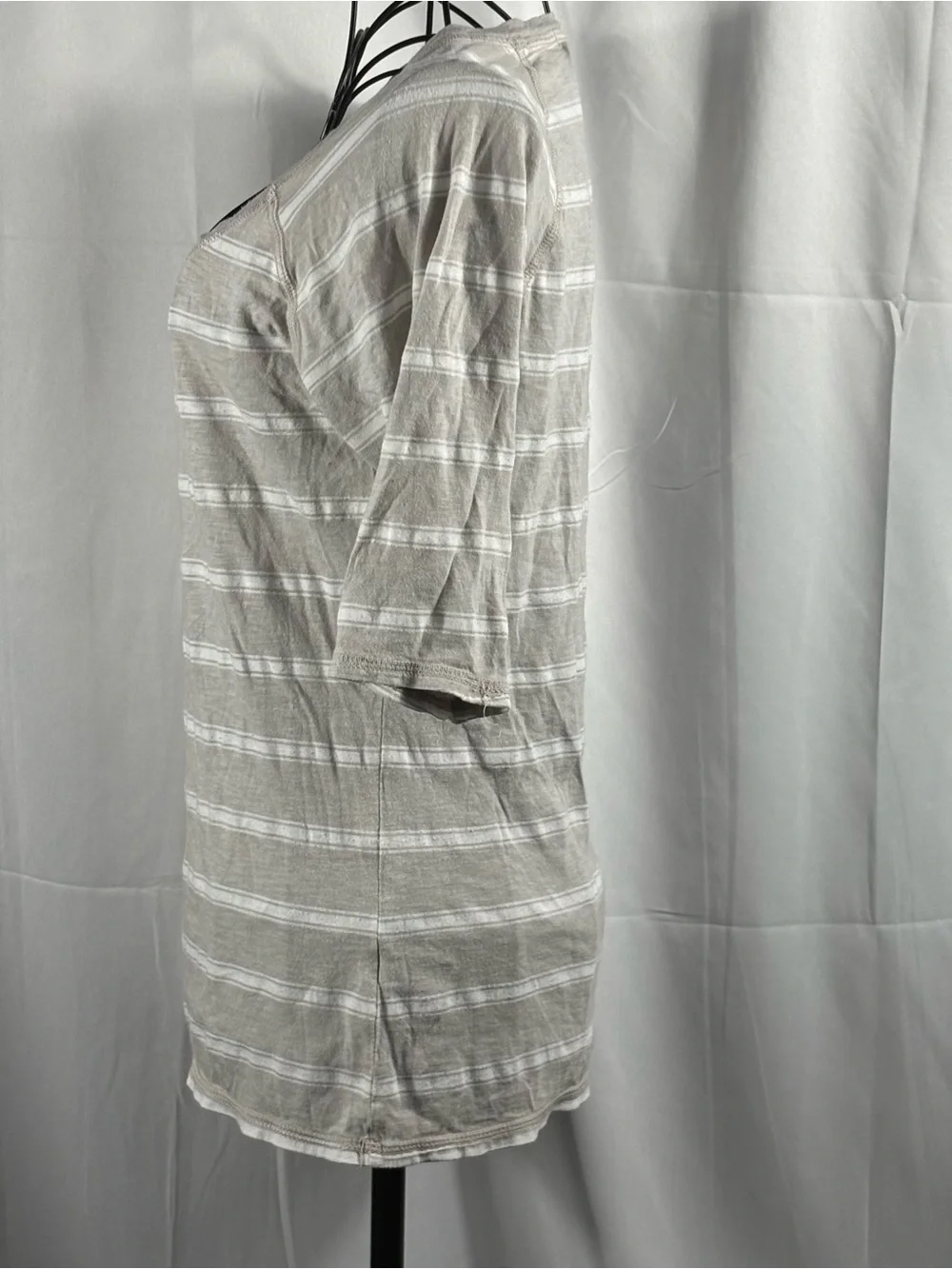 Michael Stars Scoop Neck Striped Tee - Light Gray & White